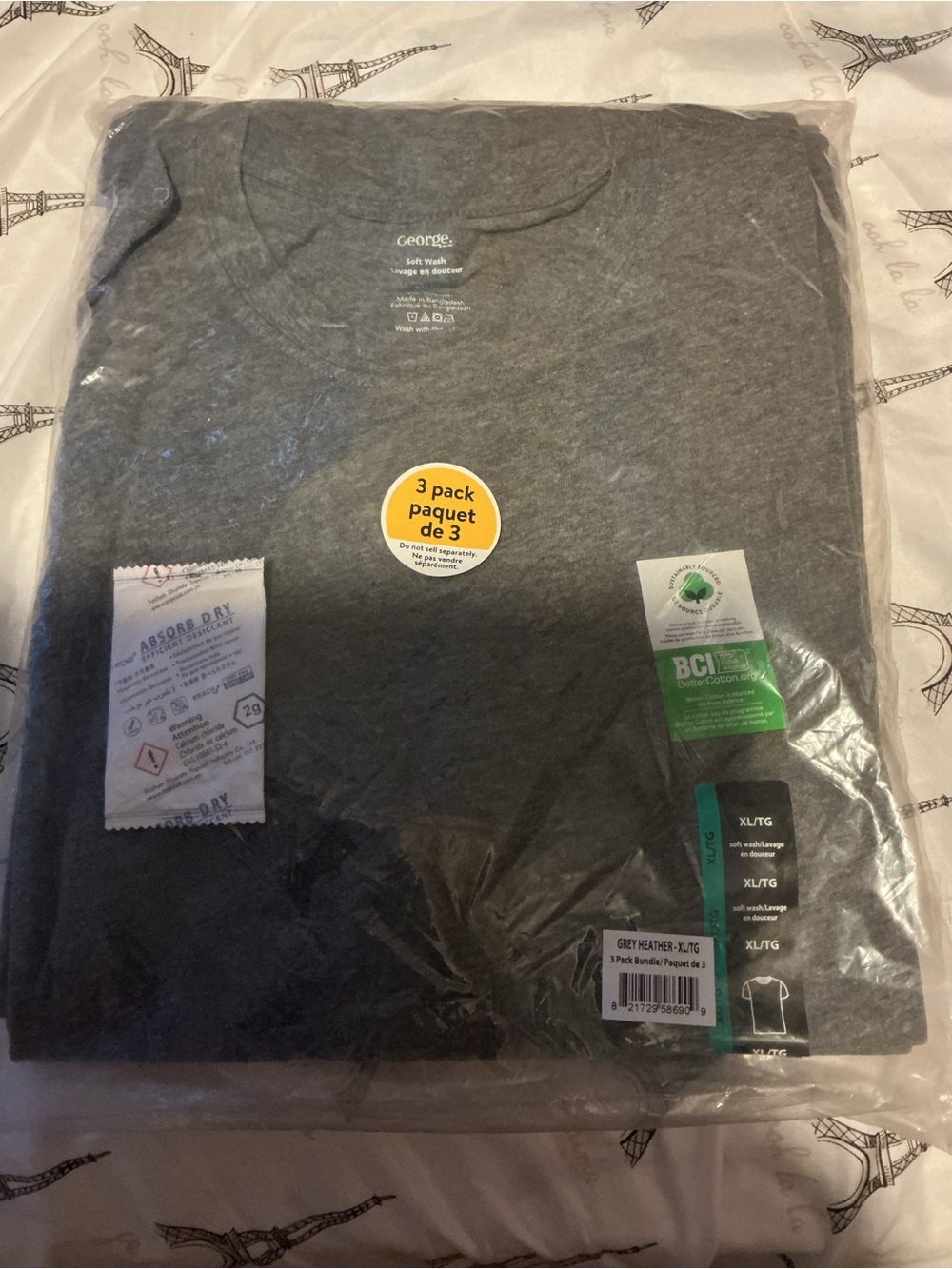 George Men’s Gray Heather Short Sleeve Crew Neck T-Shirts - 3 Pack
